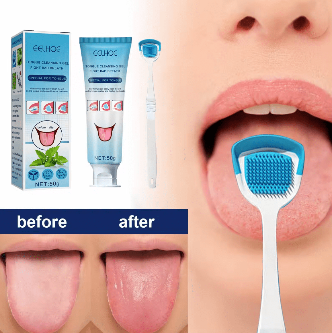 GEL BUCCODENTAIRE EELHOE POUR UNE HALEINE DE BOUCHE FRAICHE + 1 GRATTE LANGUE OFFERTE GRATUITEMENT.